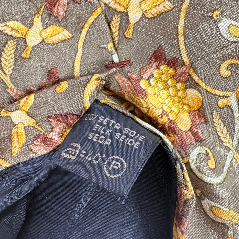 Ermenegildo Zegna Silk Mens Tie Floral Green Gold Italy Old Money 3.5"x59" FLAW - Picture 6 of 10